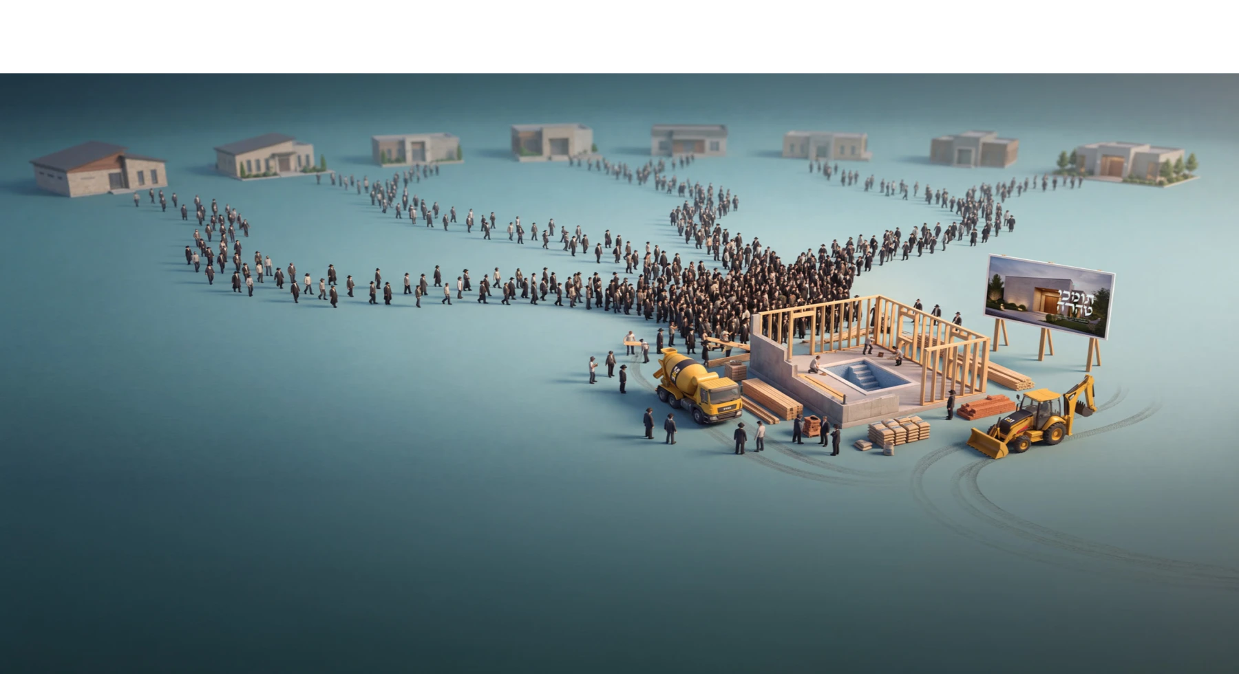 Tomchei Taharah partners converging around a mikvah under construction